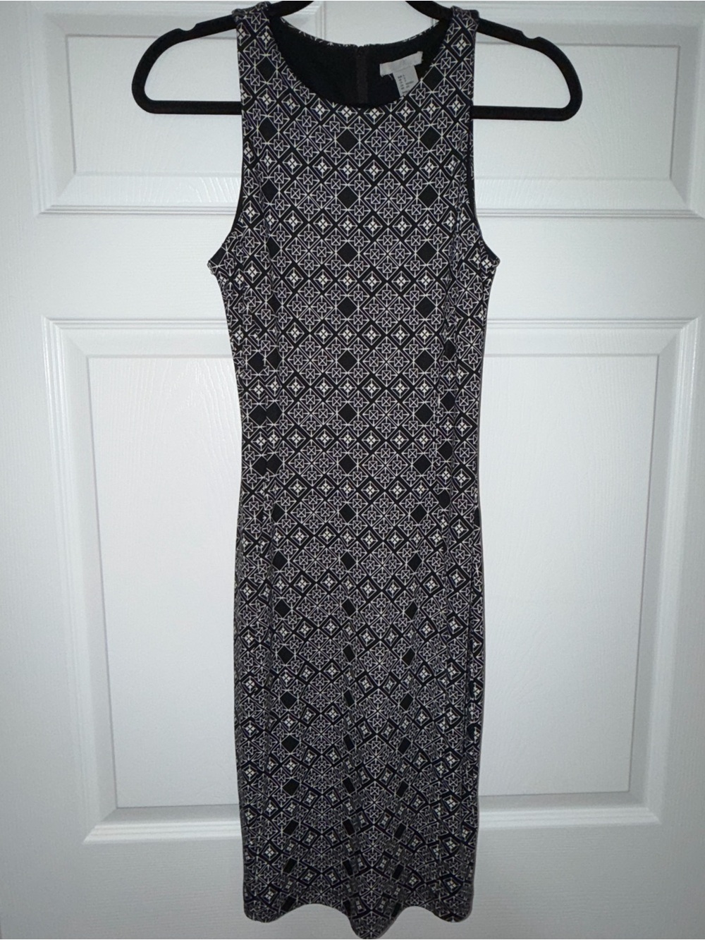 H&M Black & White Geometric High Neck Bodycon Dress